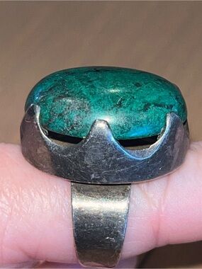 Vintage handmade 925 sterling ring huge green natural stone malachite silver